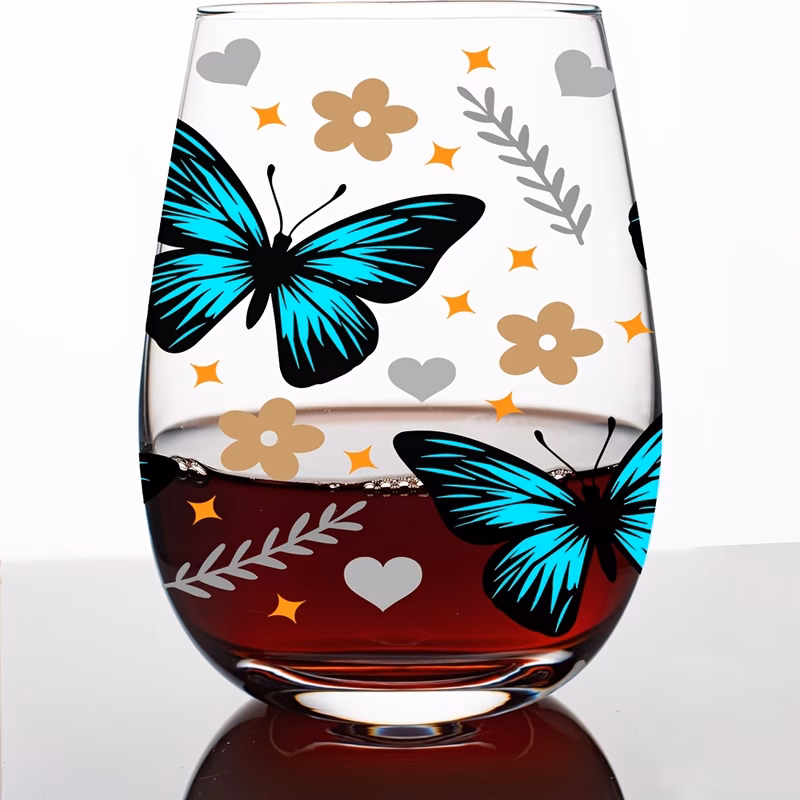 6pcs 12oz 350ml stemless wine glasses and whisky glass party cups for indoor outdoor home office bar weddings and toasts pattern cute design christmas gift for gifts mothers day gifts holiday gifts
