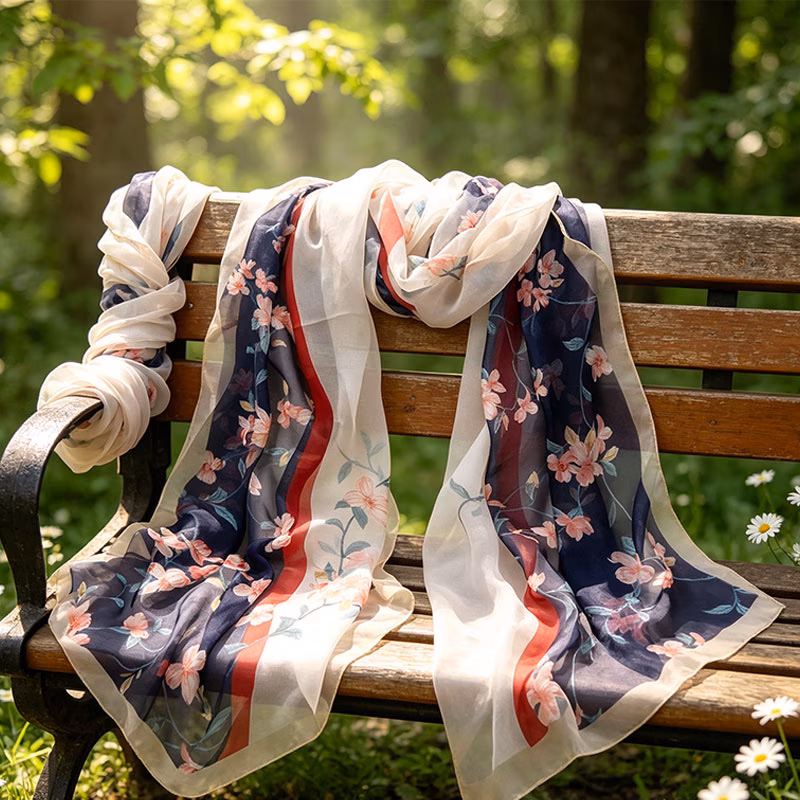 100 silk from silkworms dark blue and white vertical striped shawl lightweight and fashionable summer scarf suitable for daily commuting and versatile ideal for elegant decorative additions