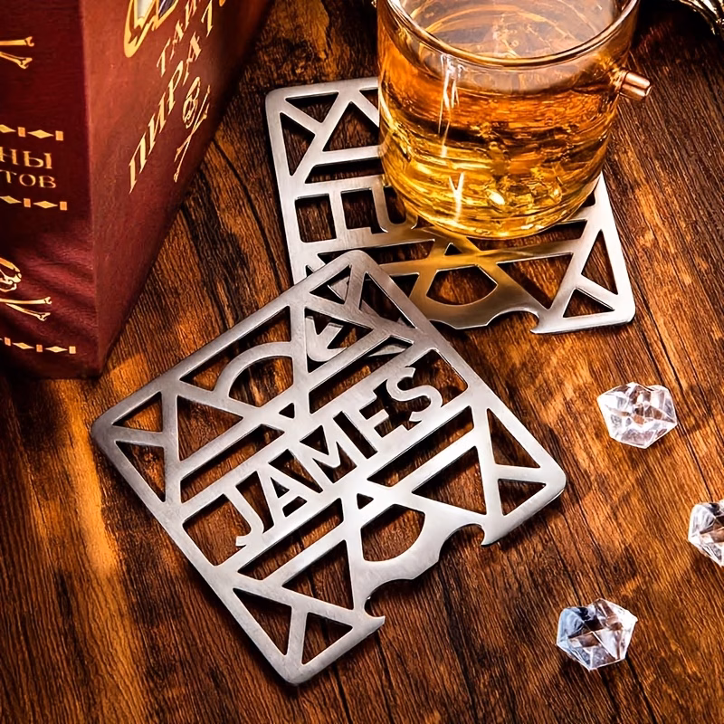custom personalized bottle opener and coaster set custom engraving multi functional tool durable and rust resistant perfect gift for bottle openers weddings camping oktoberfest st patricks day stylish