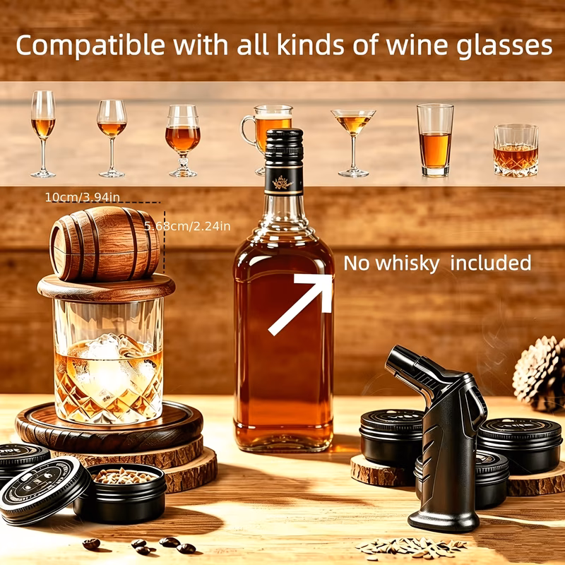 premium whiskey kit with torch wood chips 2 cocktail glasses 2 ice ball molds old fashioned cocktail infuser set bourbon whiskey gift for men and dad butane not included
