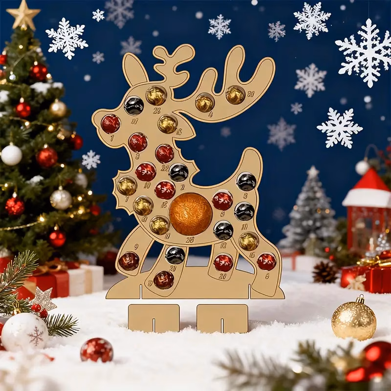 1 set vintage wooden christmas countdown calendar with 24 chocolate shaped holes vintage christmas countdown calendar wood holiday ornament suitable for home trees and wall hanging no batteries requir
