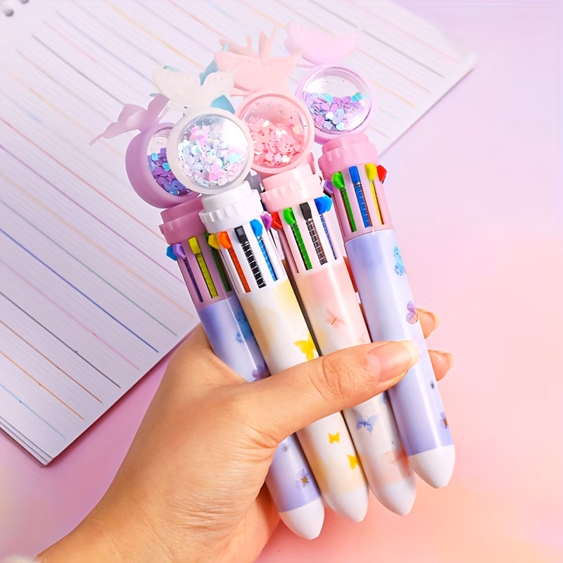 random 1pc cartoon sequined 10 color ballpoint pen colorful hand account pen press 10 color pen christmas stocking filler