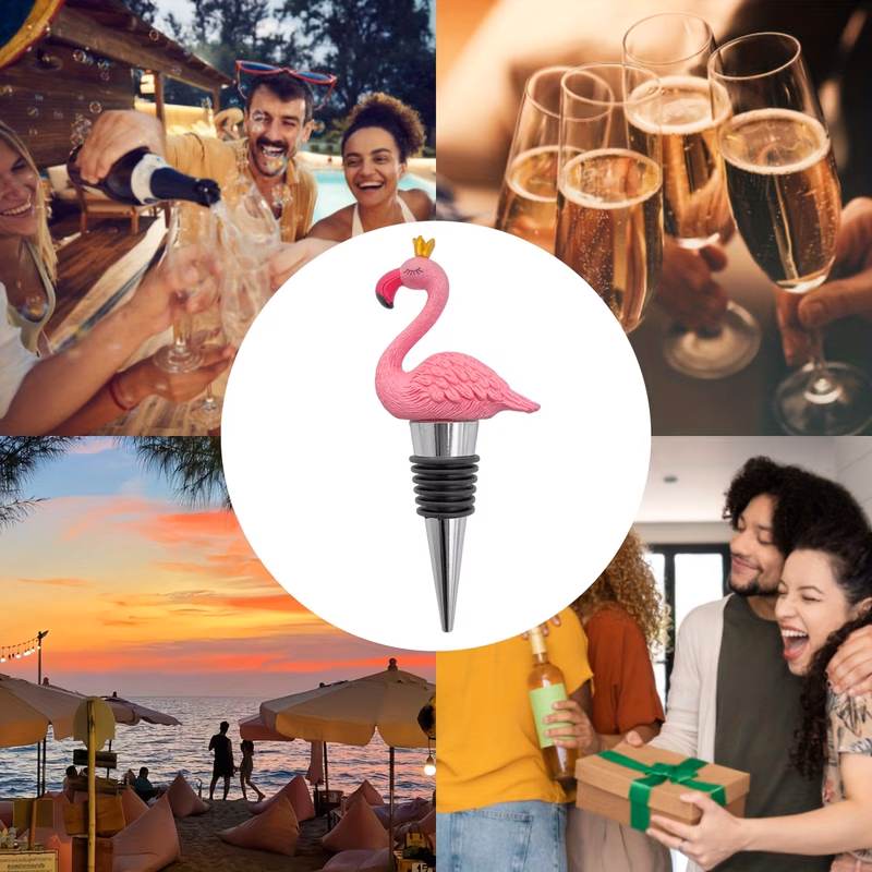5pcs flamingo wine stopper pink leakproof fresh keeping stopper wine preservation glass bottle wine bottle cap collectible red wine bottle stopper cap wedding gift art exhibition