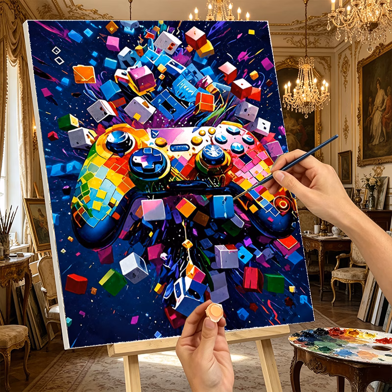 professional art use 1 set 2d flat vibrant game controller full print colorful square pattern painting kit art gift number painting kit paint by numbers easy and easy for beginners holiday gifts art s