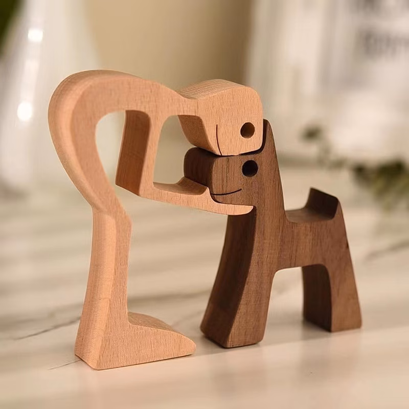 handcrafted wooden dog figurine sculpture for home or office decor perfect valentines day or christmas gift