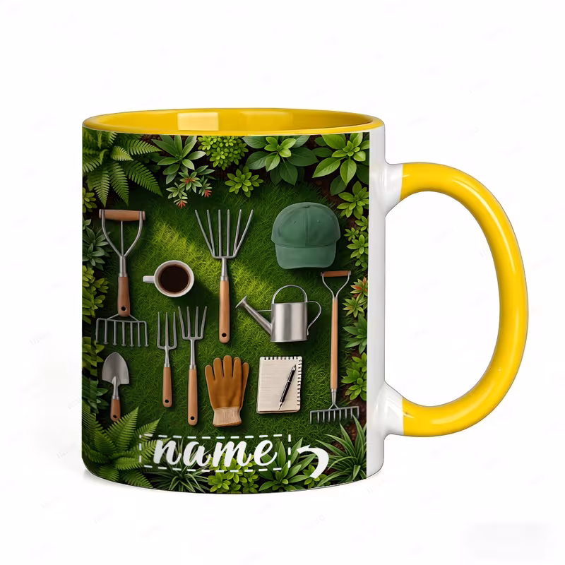 1pc personalized 1 1oz ceramic garden mug engraved with name and trendy gardening tools design use in gardens offices or homes ideal gift for plant lovers and mothers gift for