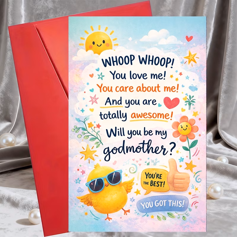 1 greeting card 1 envelopewill you be my godmother card cute sunshine and chick design fun proposal for best friend sister aunt or christening gift keepsake celebration cardgreeting card