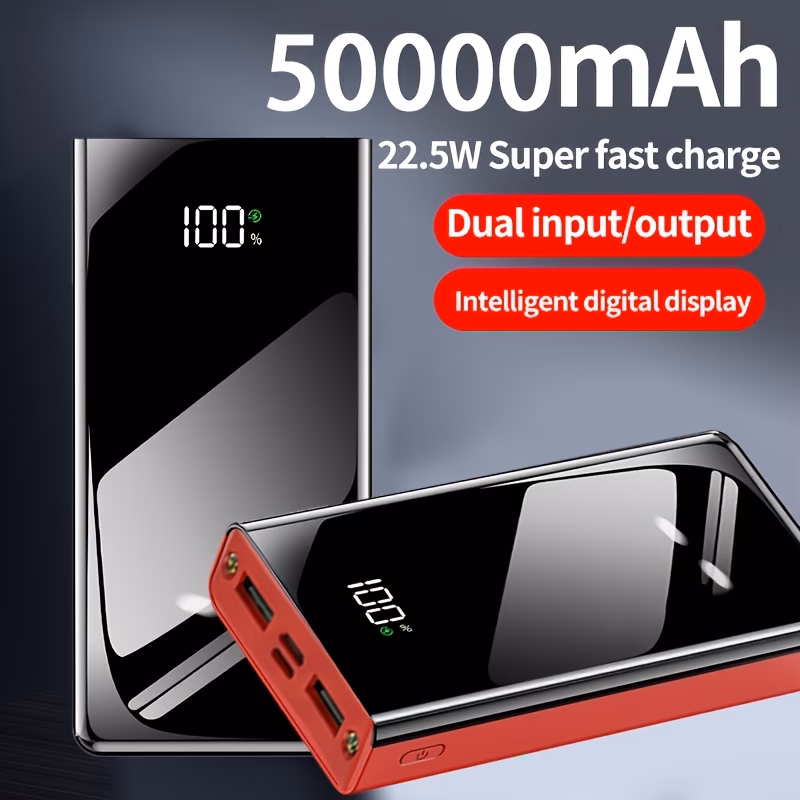 50000mah large capacity mobile power bank with lighting display multiple type c micro usb ports can quickly charge mobile phones electronic products and other devices portable emergency power supply d