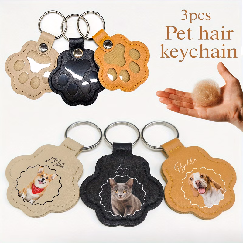3pcs personalized pet keychain with name photo photo storage bag paw print pendant with pet hair memorial keepsake gift for owners add your own hair for keychain collar accessory pet loss