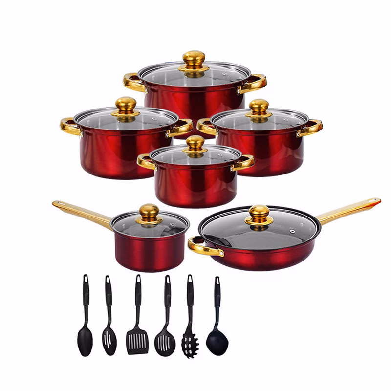 18pcs induction stainless steel non stick cookware set 6 lids and 6pcs silicone kitchen utensil set multifunctional stylish and durable suitable for induction cookers ideal for kitchens and restaurant