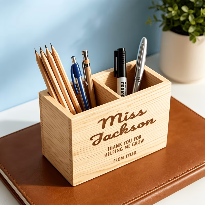 custom wooden desktop pen holder personalized teacher thank you pen holder office decor gift gift for colleagues and teachers name engraving