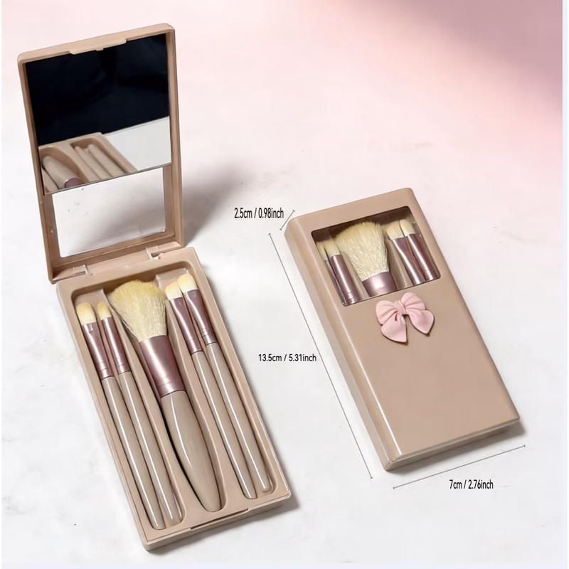 5pcs soft fluffy makeup brush set with bow decor professional makeup brush set with mirror and makeup tools featuring soft bristles portable foundation brush and eyeshadow brush halloween and christma