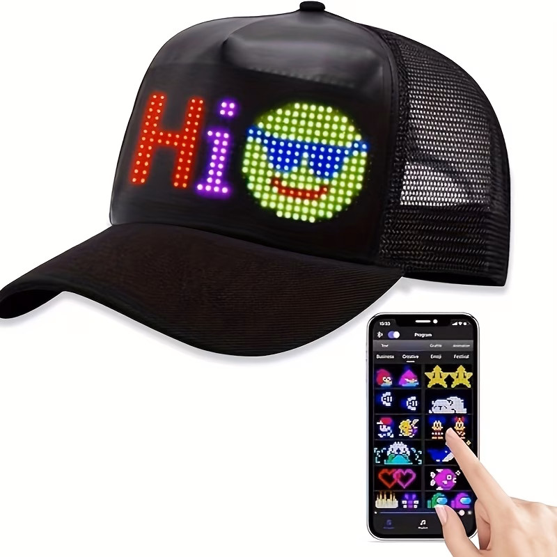 led hat mesh breathable led display app control patterns suitable for parties christmas halloween