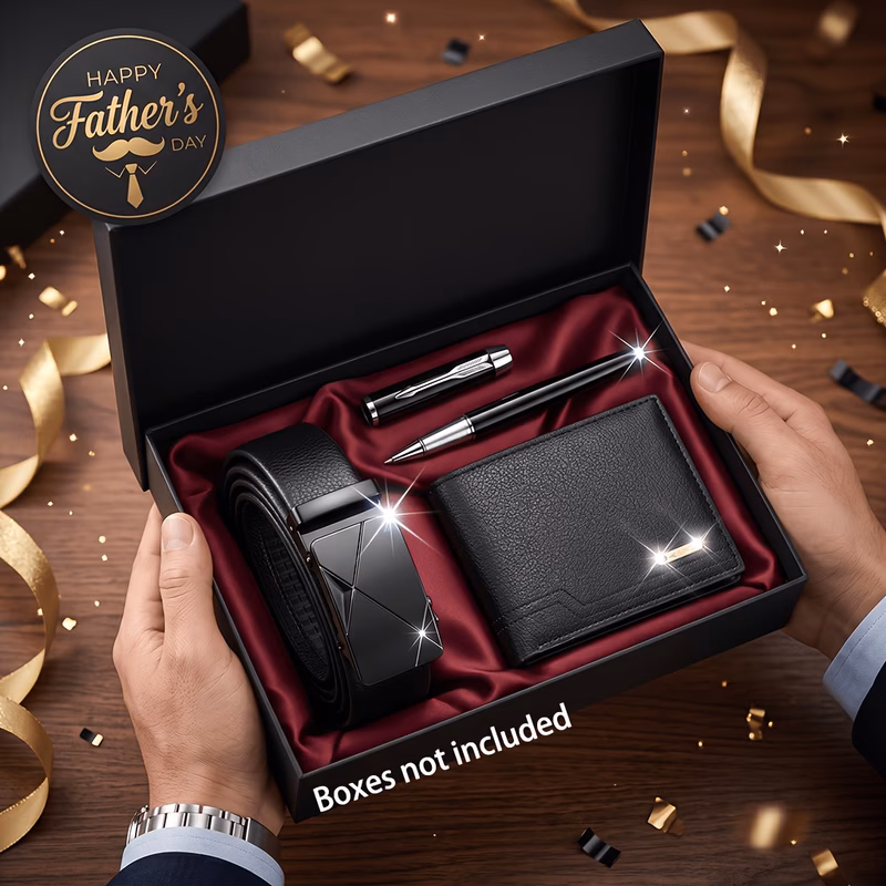 3pcs mens business accessory set including embossed wallet and belt and business signature pen suitable for daily office work and business trips a birthday gift for father dad thoughtful present for f