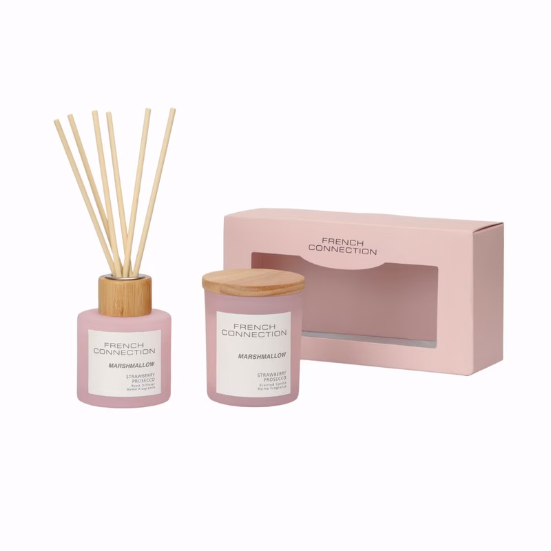 pastel range strawberry 130g candle and 100ml reed diffuser gift set