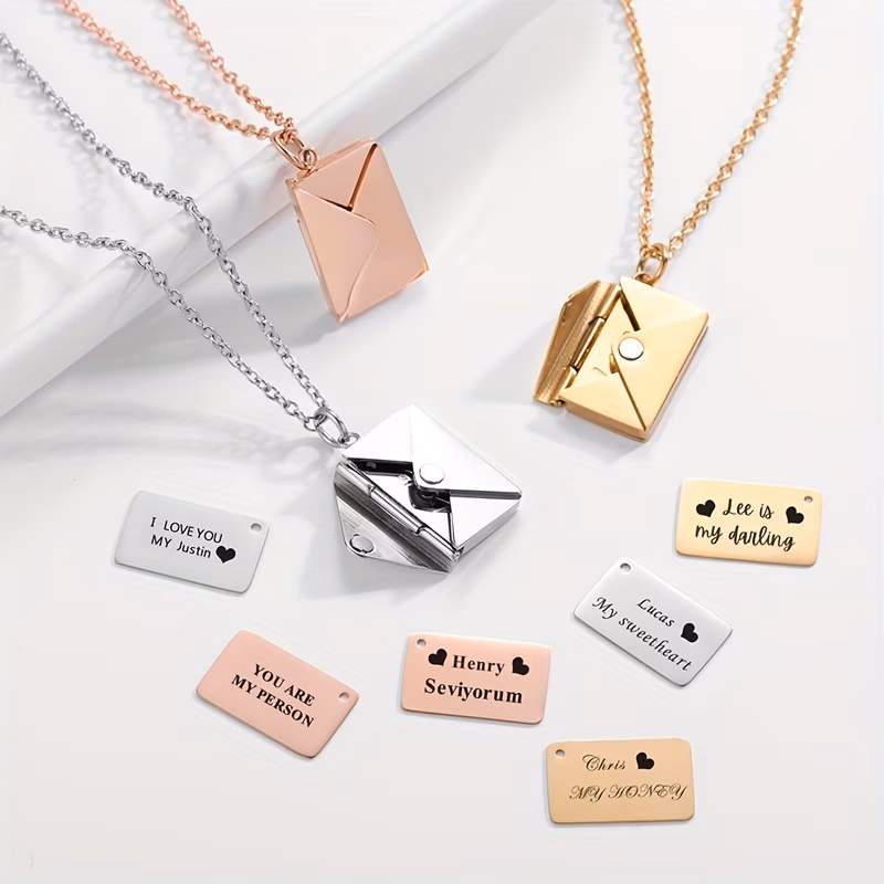 personalized name envelope necklace custom text necklace can open envelope pendants jewelry