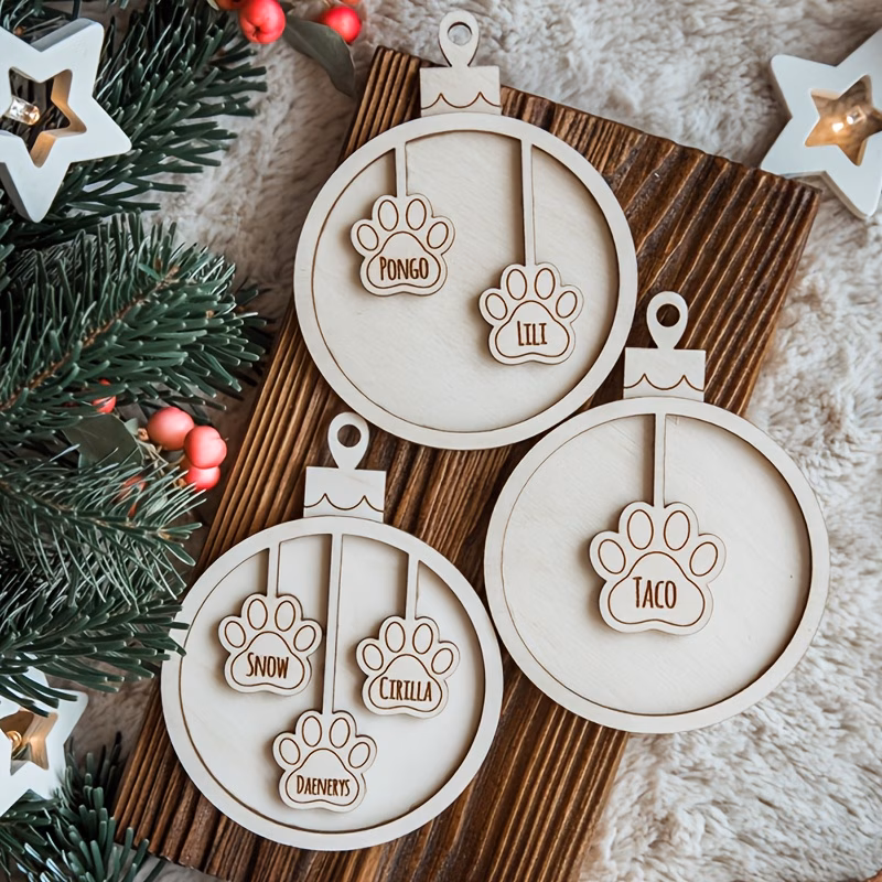 1 pet ornament personalized name hanging decoration with pet house decor for christmas halloween thanksgiving memorial keepsake gift for dogs cats no batteries needed durable artificial wood decoratio