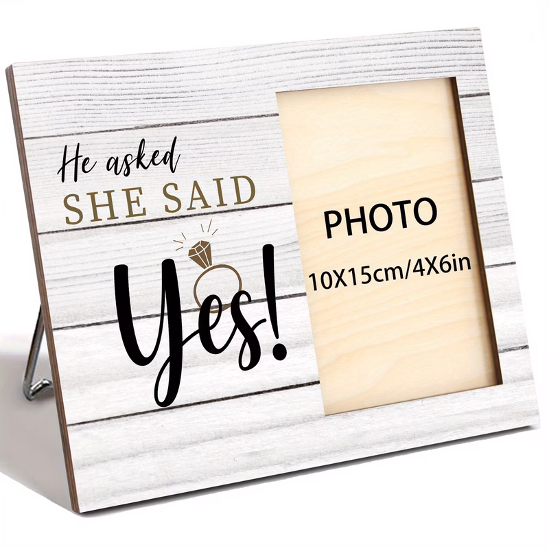 1 retro wooden photo frame horizontal rectangle he yes engagement photo frame suitable for 4x6 inch photos proposal unique valentines day christmas birthday gift suitable for couples without electrici