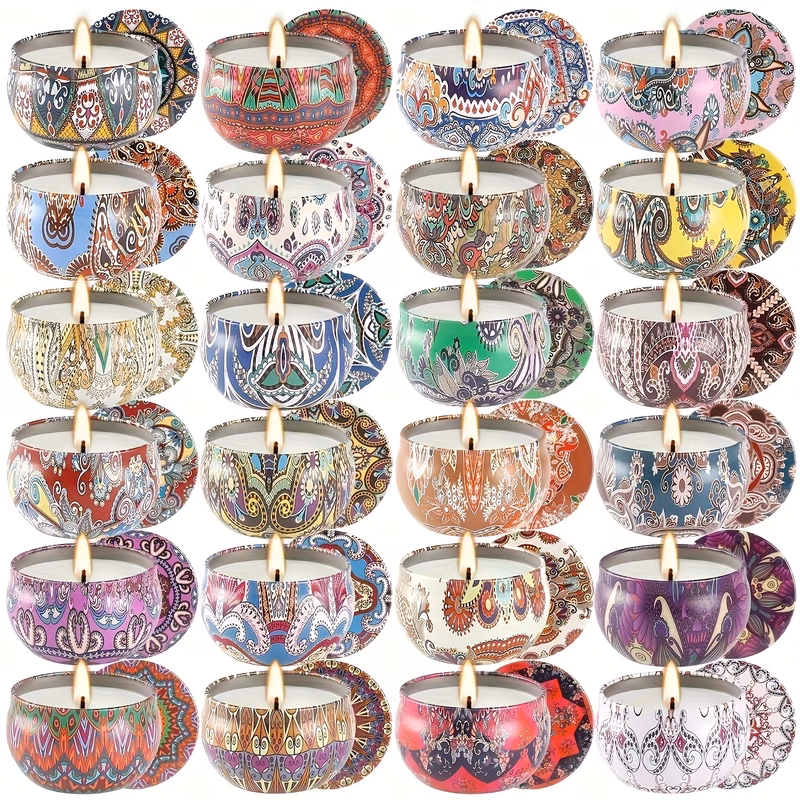 24pcs of scented candles no or leakage with ethnic elements and a romantic and atmosphere suitable for weddings birthday parties yoga fathers day gifts and as gifts for relatives