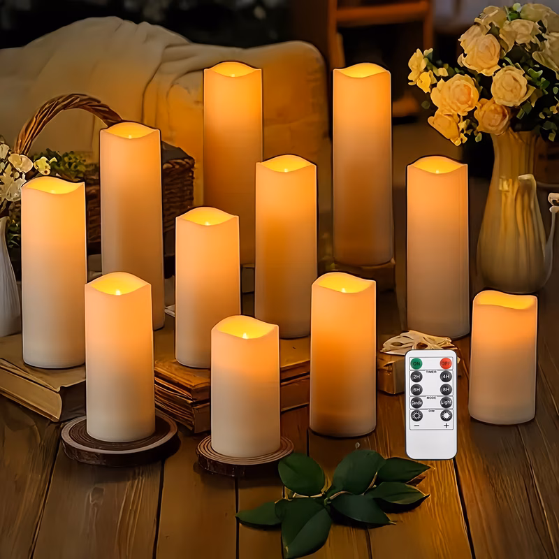 12 pack flameless candles party table centerpiece with remote control and timer indoor battery operated led pillar candles warm flickering glow for anniversary wedding table decor halloween christmas