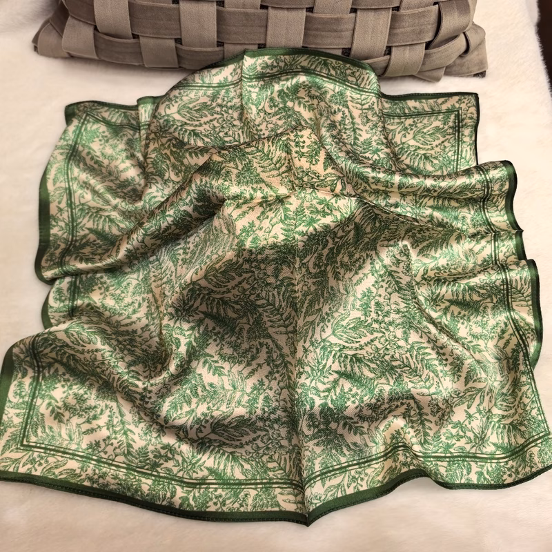 womens square scarf 530 530mm suitable for 100 french botanical leaf print headscarf neck scarf green design for formal casual wear gift for valentines easter mothers day