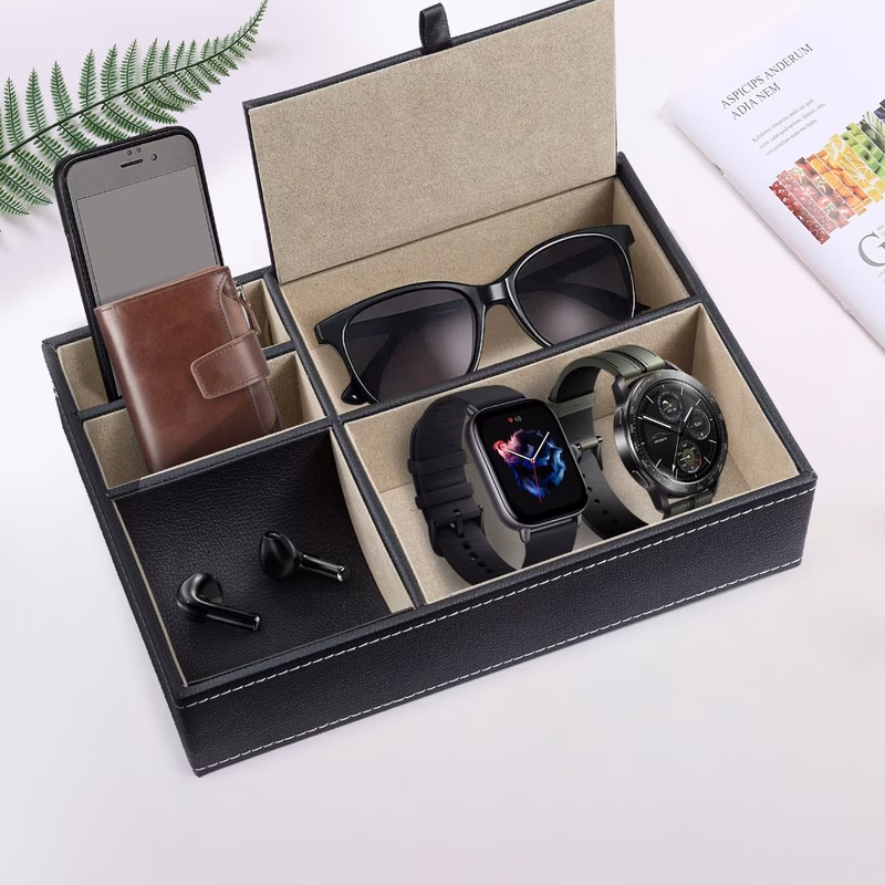 5 compartment tray storage box bedside table tray storage x 18 7 x 5 3 cm desk storage box suitable for mobile phone wallet key jewelry watch sunglasses
