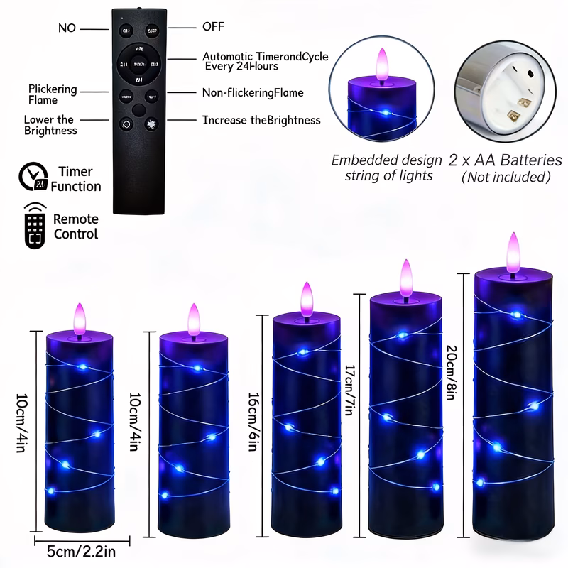 a set of 5 purple light string remote control flameless candles with remote control battery not included flickering candles battery powered candles are very suitable for christmas decorations proposal