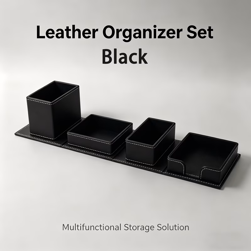 foldable faux leather desk with multi compartment storage portable and suitable for home office compact caddy tray for pens notebooks stationery space saving for desk organization foldable for home of