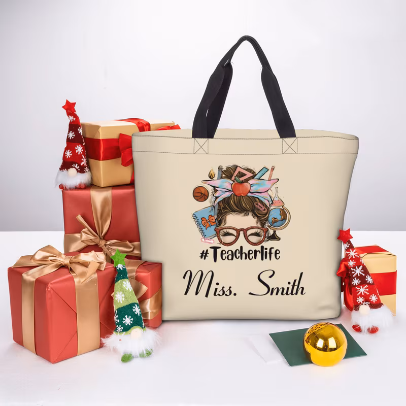 personalized teacher bag custom name text end of teacher gift teacher life patternbag handbag reusable bag with zipper teacher thank you gift