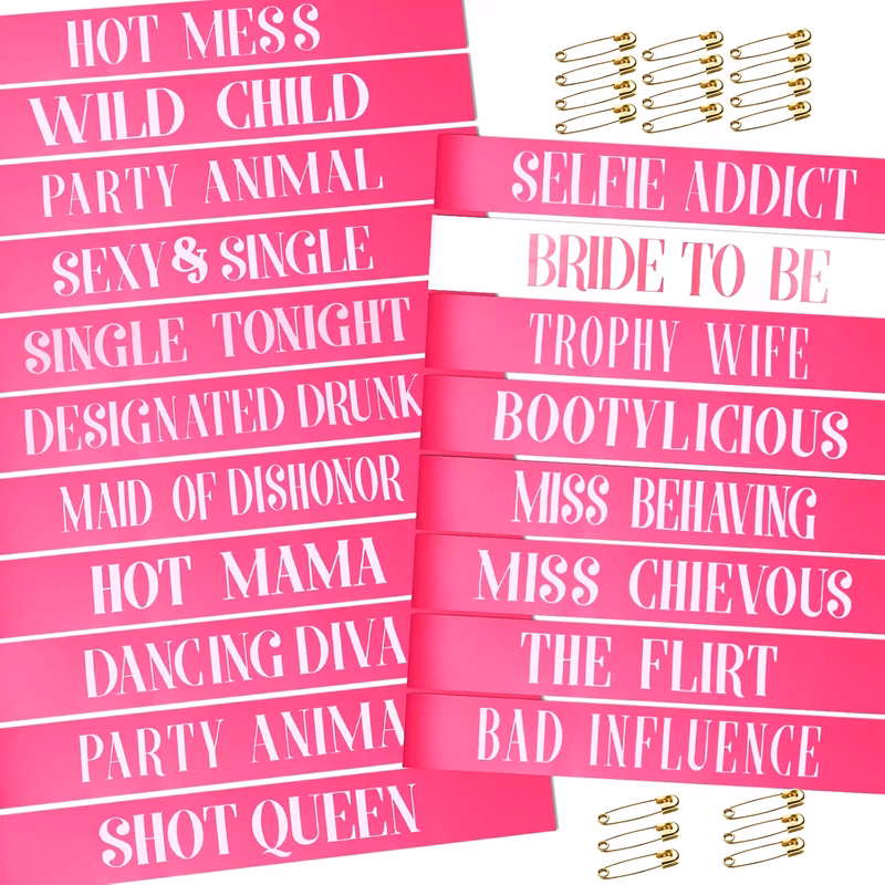 18pcs set bachelorette party sash set bride sash and bridesmaid sashes with pink letters for bachelorette parties bridal showers bride gift parties and cocktail party decorations and gifts