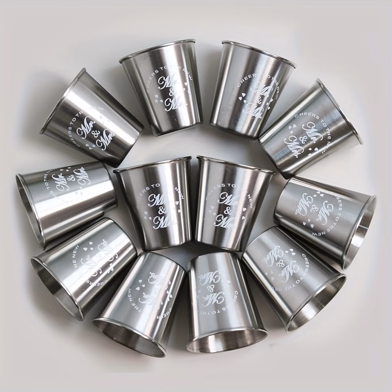 36pcs wedding guest gift about 1 65oz 50ml 37oz 70ml 12pcs stainless steel small wine glass mini cups 12pcs thank you cards 12pcs white bags wedding party souvenir thank you for gift