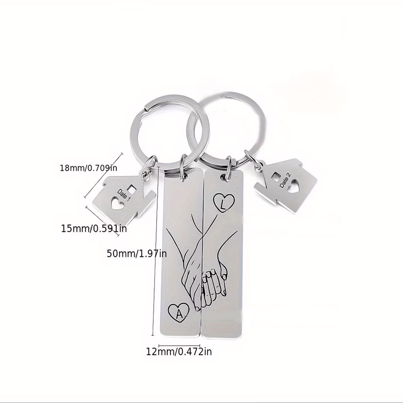 1set 2pcs personalized laser engraved custom small house couple keychain holding hands design couple matching keychain newlywed gift gift for her gift for him anniversary gift valentines day gift new