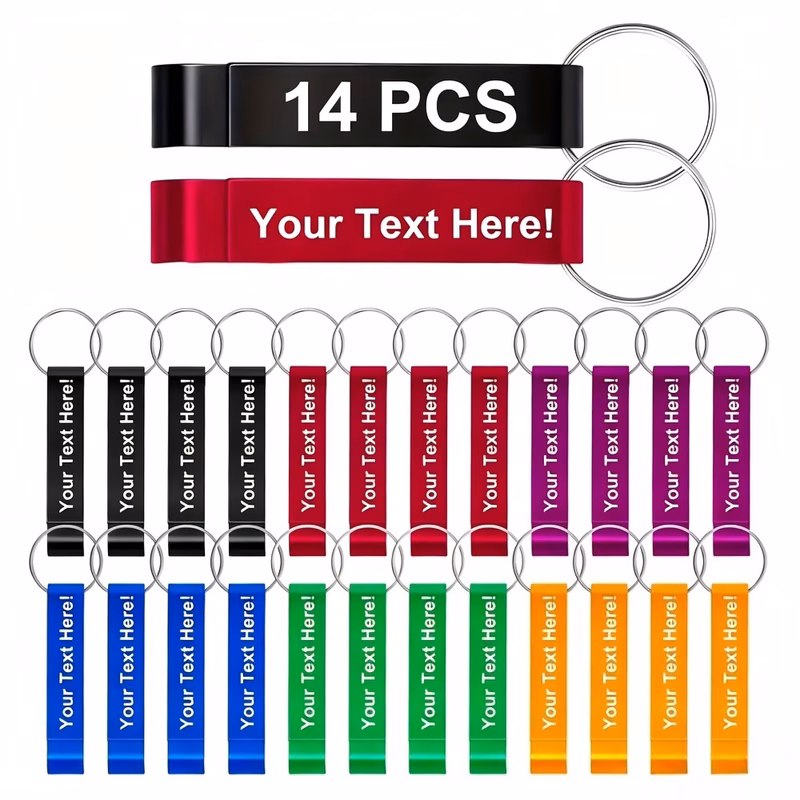 14pcs Custom-engraved Bottle Opener Keychains, Personalized Aluminum Keyrings with Custom Text, Portable Bottle Openers, Ideal for Wedding Gifts, Birthday Presents, Bachelor Parties, , and Everyday Us