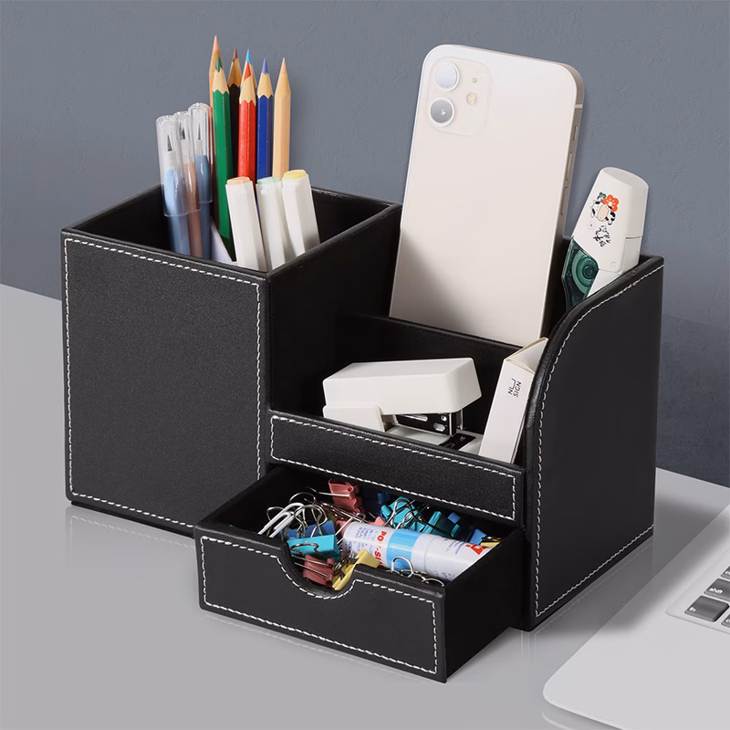 modern minimalist leather desk organizer multi functional holder stationery supplies