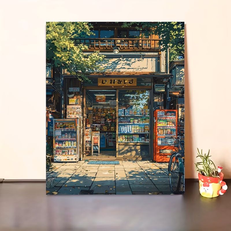 professional art application 2d 1 set japanese grocery store sunny scenery painting set art gift painting oil painting kit paint by numbers home decoration hanging painting mothers day fathers day