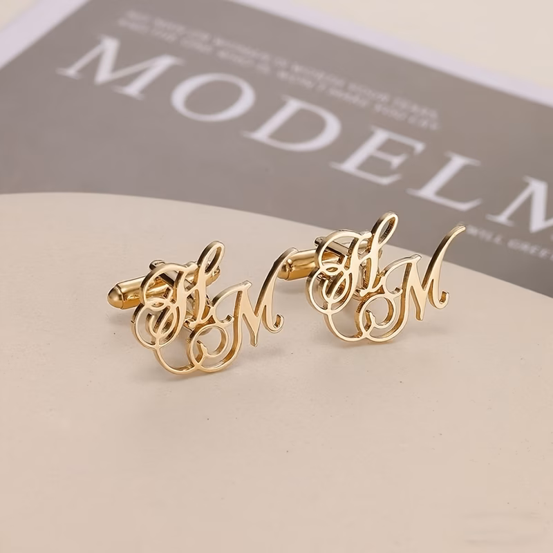 custom couple initial cufflinks personalized cursive two letter cufflinks stainless steel elegant gentleman cufflinks groom cufflinks groomsmen gifts gifts for him mens fashion jewelry