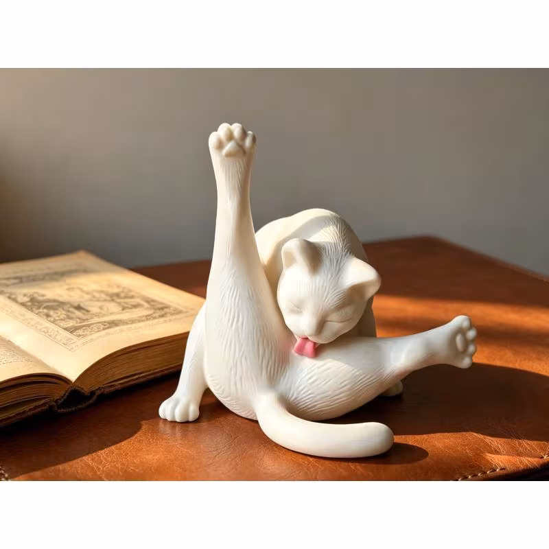 cute licking cat shape white cat desk fun decoration small ornament