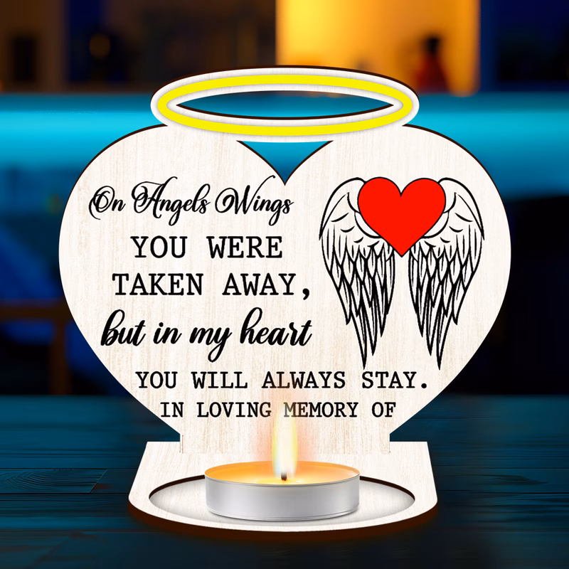 1pc wooden heart sympathy candle holder with wings red loving memory poem print tabletop memorial keepsake gift suitable for home decor for grieving families candles not included for dia de los muerto