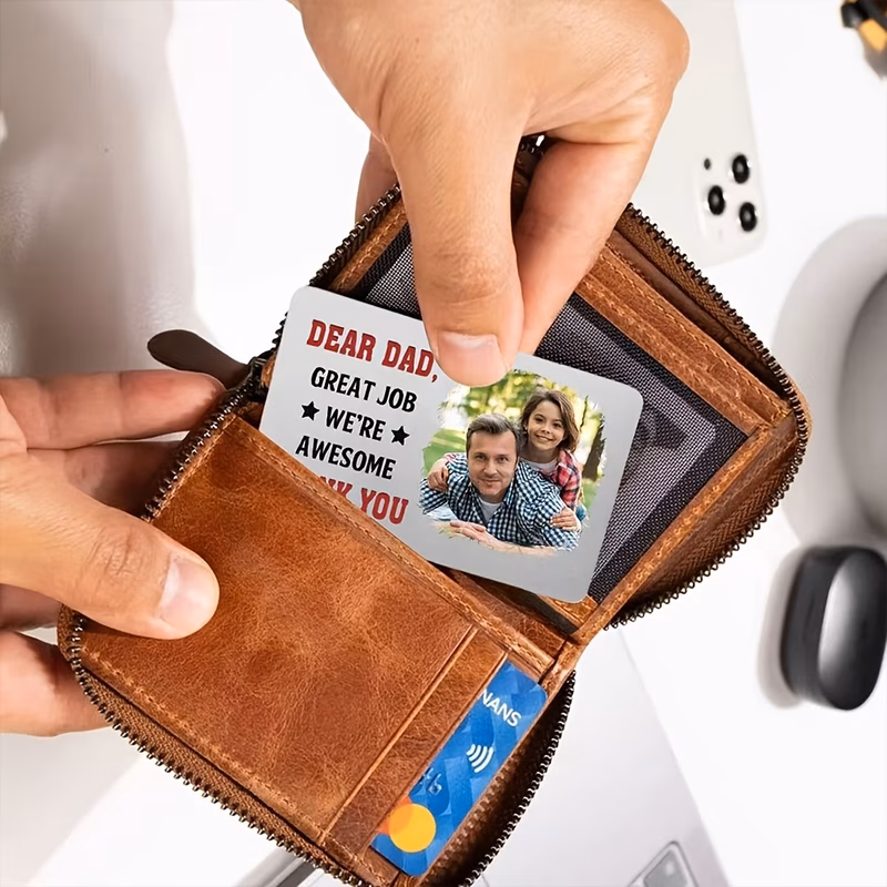 custom metal photo wallet card personalized father keepsake dad insertable gift idea fathers day gift
