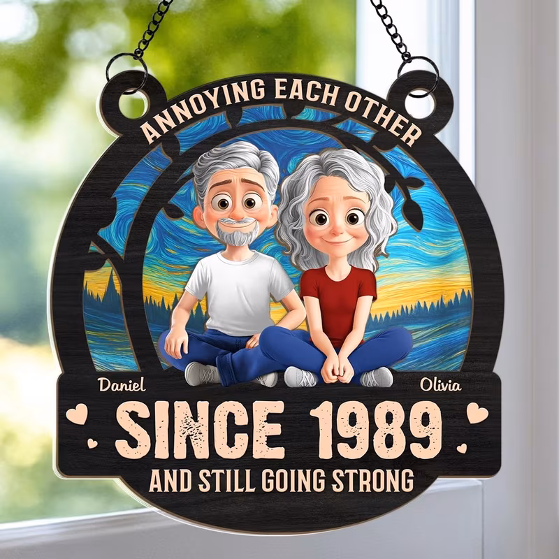 1 custom couples sunshine metal ornament engravable with names and dates hung at home or it a romantic gift for anniversaries weddings or birthdays symbolizing their deep