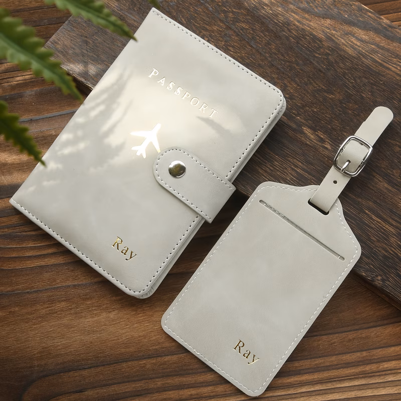 2pcs custom hot stamping name passport holder luggage tag customized golden monogram name textured synthetic leather passport cover with a chic and luggage tags customize travel accessories handmade e