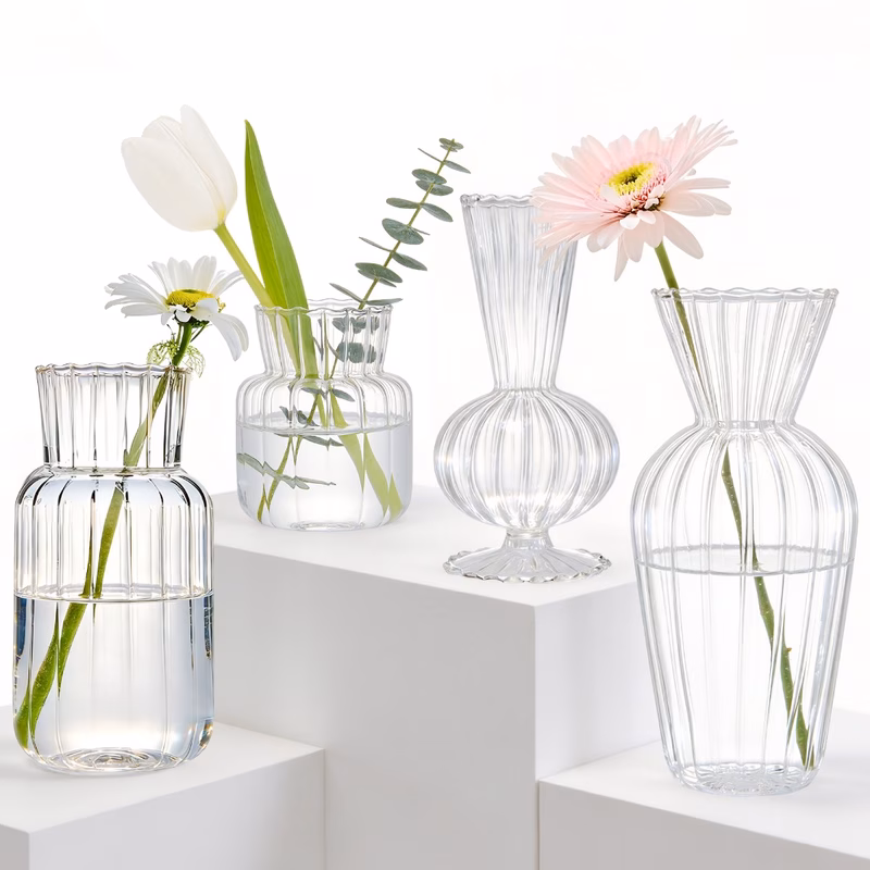 mini glass bud vase set small clear flower vases for table centerpieces wedding decor room durable embossed glass for buds dried flowers or diffuser sticks