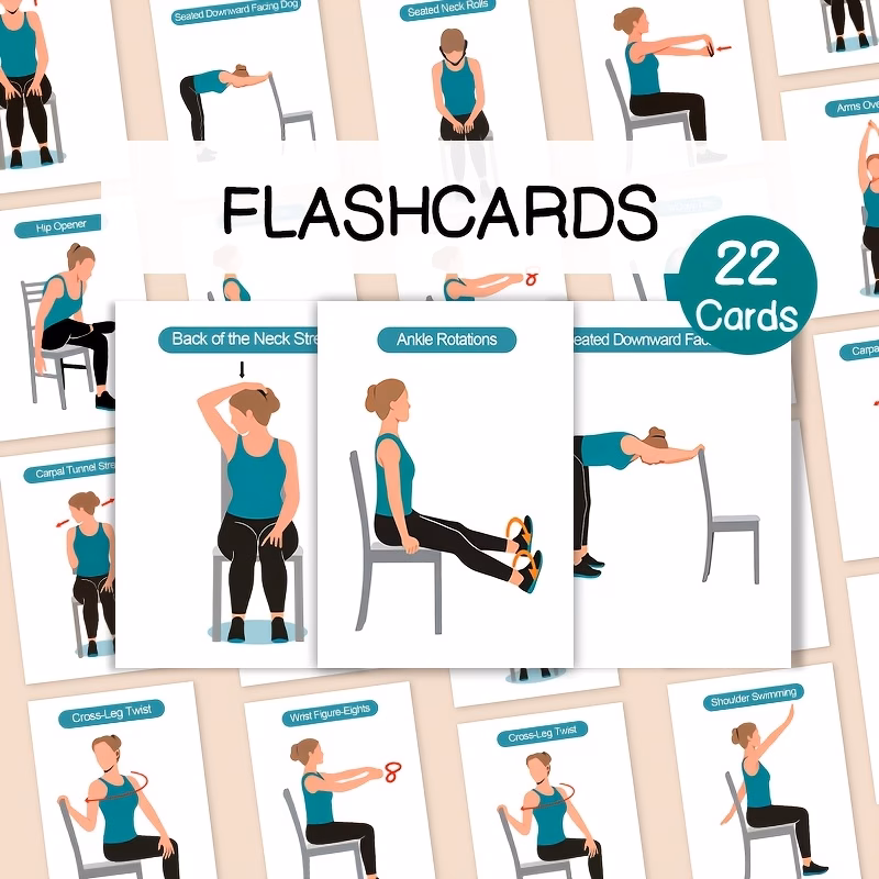 22pcs seated chair workout gift flashcards gentle chair yoga stretch gift cards for elderly beginners physical home fitness gift cards for mobility flexibility gift cards for colleagues