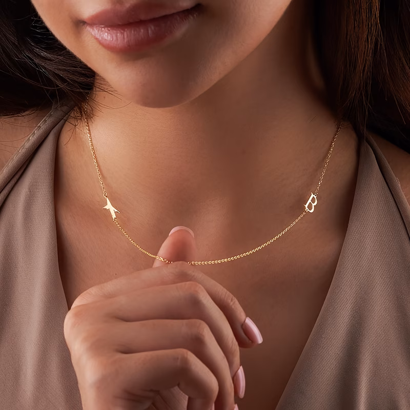 custom airplane side necklace 304l stainless steel personalized initial necklace gift for flight attendants