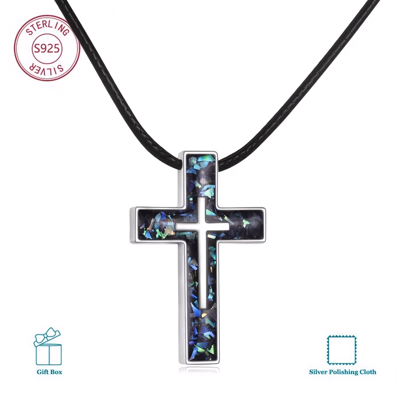 cross sterling silvery abalone shell cross pendant religion keepsake jewellery gifts for women men best for christmas
