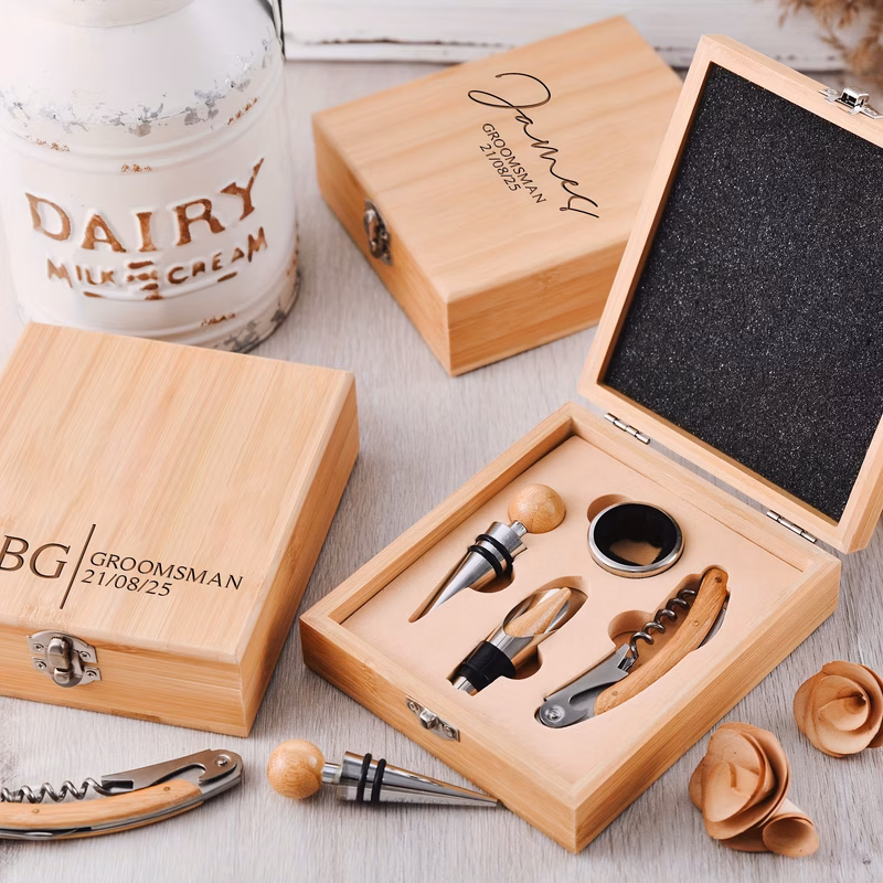 customization 4pcs personalized wine accessory gift box name text engraving corkscrew set including spiral corkscrew corkscrew mens christmas fathers day gift elegant couple box