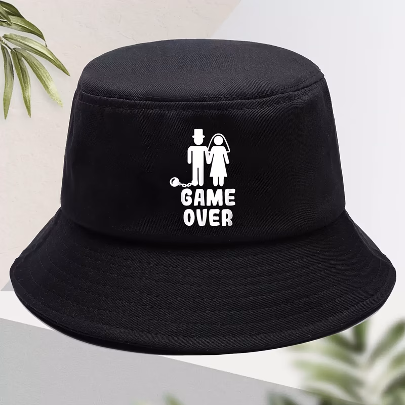 game over wedding mens pattern printed bucket hat funny wedding humor lightweight foldable hat daily wear groom bucket hat party celebration headwear casual summer outdoor street fashion sun hat beach