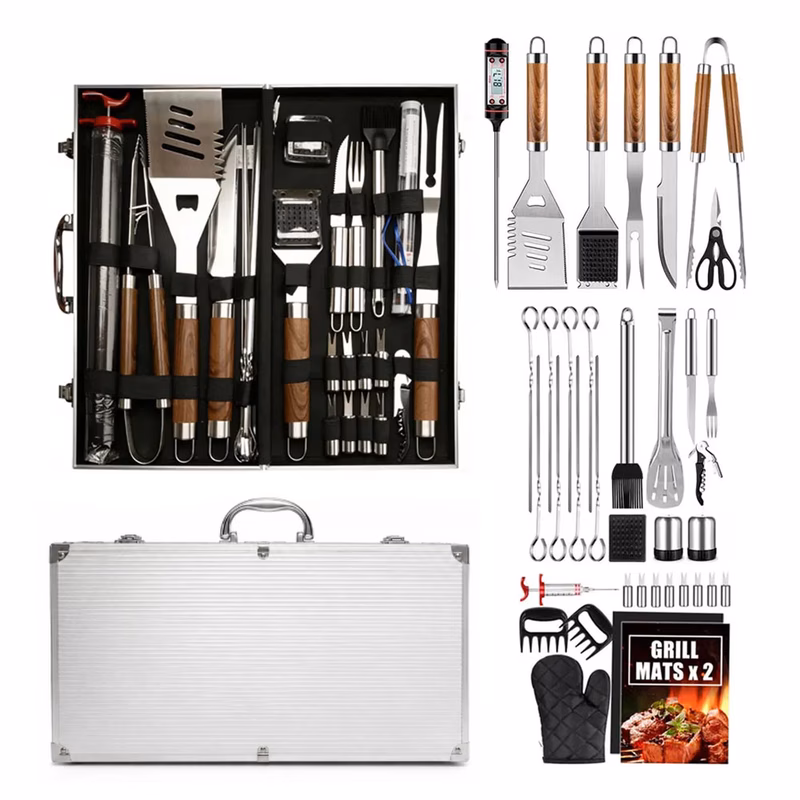 portable bbq tool set with storage case 38pcs stainless steel grilling utensil set suitable for outdoor camping picnics and backyard cooking a gift