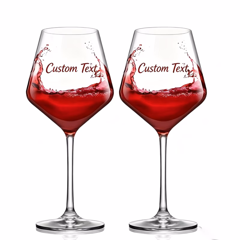 1pc 2pcs hand blown crystal burgundy wine glasses with custom text engraving suitable for weddings birthdays anniversaries long stem transparent tasting cups for red white wine gift for weddings parti
