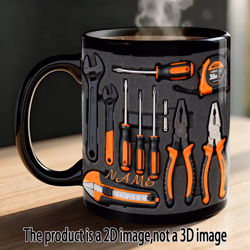 custom name tool design personalized 2d mug 11oz black ceramic coffee tea cup not 3d printed key screwdriver clip pattern gifts diy enthusiasts mechanics engineers office home decor reusable